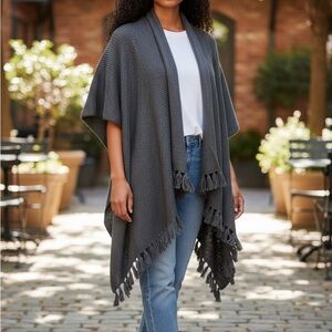 Lane Bryant Thick Knit Gray Short Sleeve Tassel Sweater Cardigan